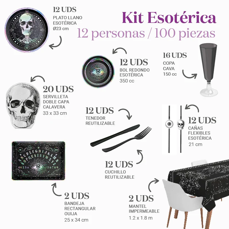 Kit Mesa Premium Esotérico 12 Personas 100 piezas - Image 3