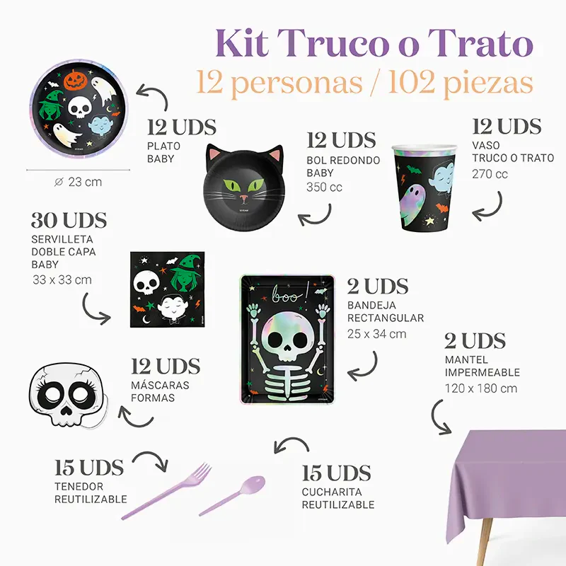 Kit Mesa Premium Truco o Trato 12 Personas 102 piezas - Image 3