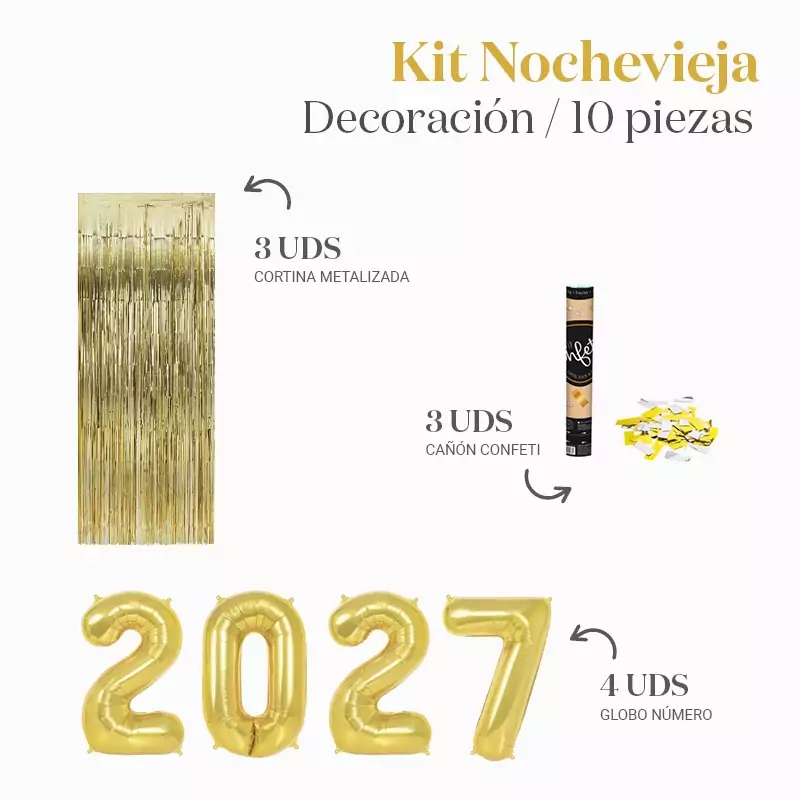 Kit Deco Photocall Nochevieja 2027 Oro 10 piezas - Image 2