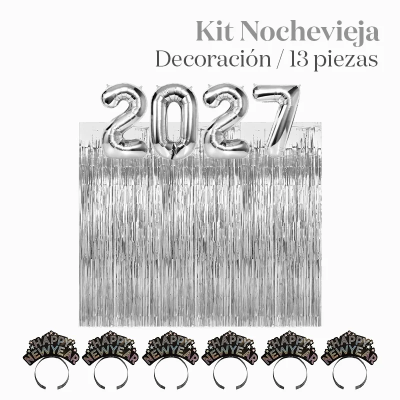 Kit Deco Photocall Nochevieja 2027 6 Personas Plata