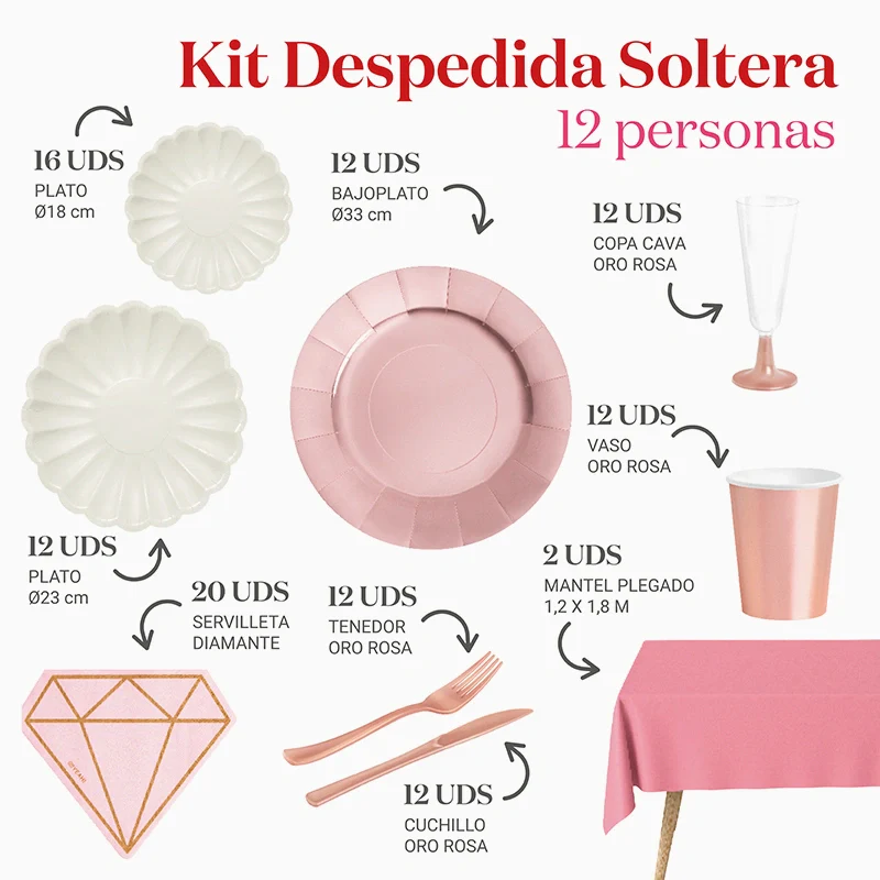 Kit Mesa 12 personas Despedida de Soltera Elegante 110 piezas - Image 2