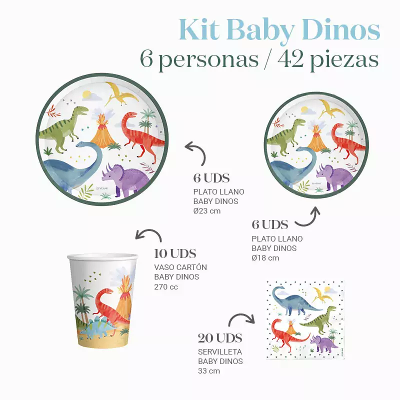 Kit Mesa Basic 6 Personas Baby Dinos 42 piezas - Image 3