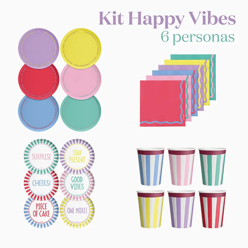Kit Mesa Basic 6 Personas Happy Vibes 38 piezas
