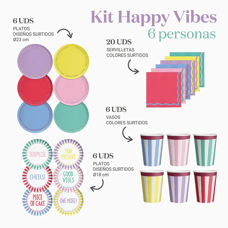 Kit Mesa Basic 6 Personas Happy Vibes 38 piezas - Image 3