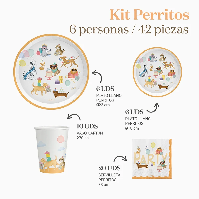 Kit Mesa Basic 6 Personas Perritos 42 piezas - Image 3