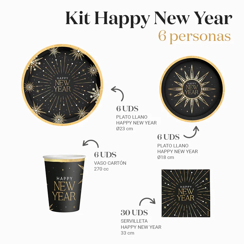 Kit Mesa Basic Nochevieja 6 Personas Happy New Year 48 piezas - Image 3