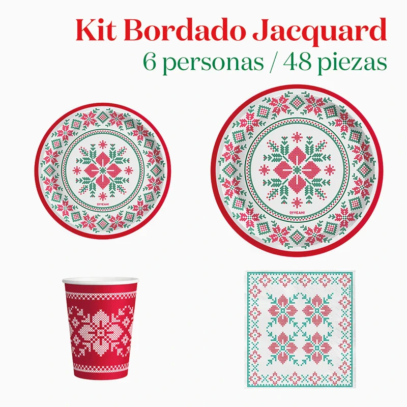 Kit Mesa Basic Navidad 6 Personas Bordado Jacquard 48 piezas