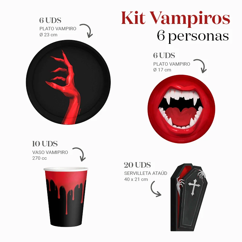 Kit Mesa Basic Vampiros 6 Personas 42 piezas - Image 3