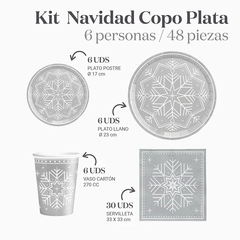 Kit Mesa Basic 6 Personas Copo de Nieve Plata 48 piezas - Image 3