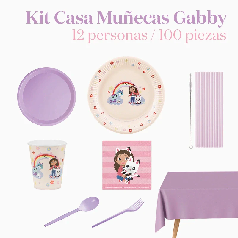 Kit Mesa Premium 12 Personas La Casa de Muñecas de Gabby 100 piezas