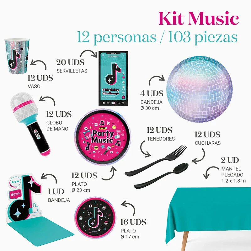 Kit Mesa Premium 12 Personas Music 103 piezas - Image 3