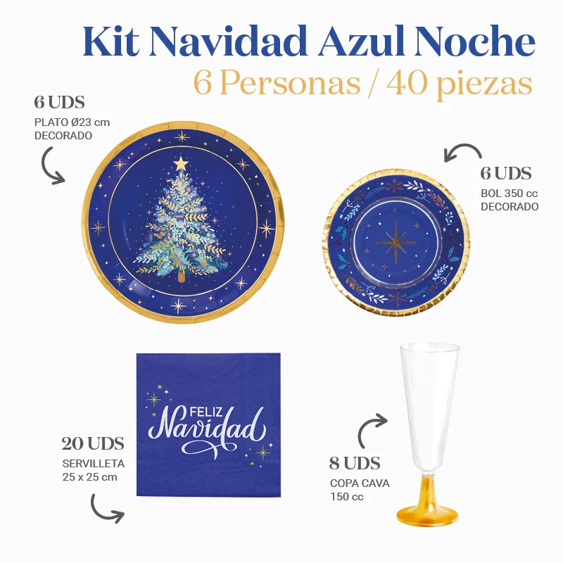 Kit Mesa Basic Navidad Azul Noche 6 Personas 50 piezas - Image 3