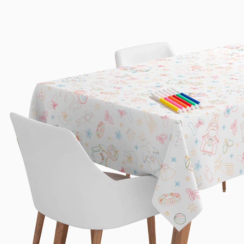Mantel Papel Plegado Impermeable 1.20 x 1.80 m + Rotuladores para Colorear Petit Reyes Magos