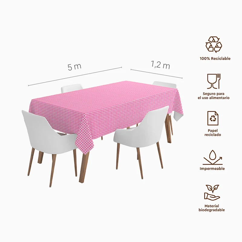 Rollo Mantel Papel Vichy 1.20 x 5 m Rosa - Image 3