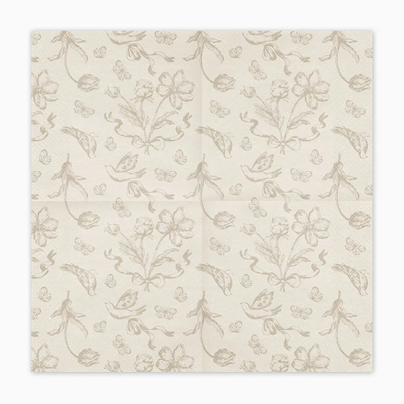 Servilleta Papel Doble Capa 33 x 33 cm Estampado Flores Beige - Image 3