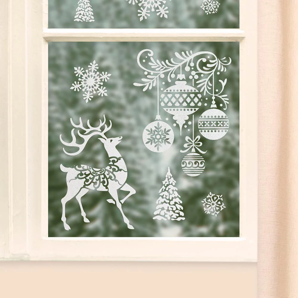 Pegatina Decorativas Navidad para Ventana Renos Glitter