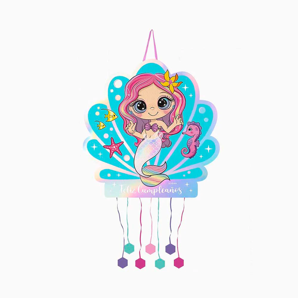 Piñata "Feliz Cumpleaños" Sirena Iridiscente