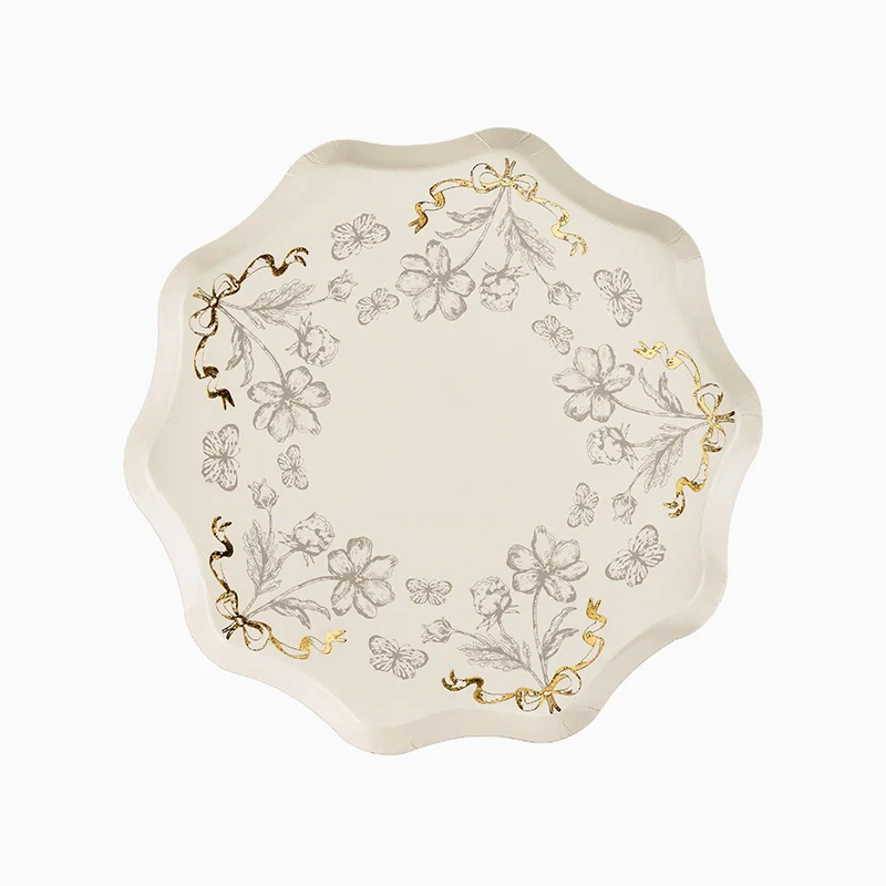 Plato Cartón Llano Ø 20 cm Estampado Flor Beige