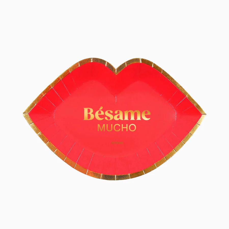 Plato Cartón Labios San Valentín 27.5 x 18.5 cm Rojo