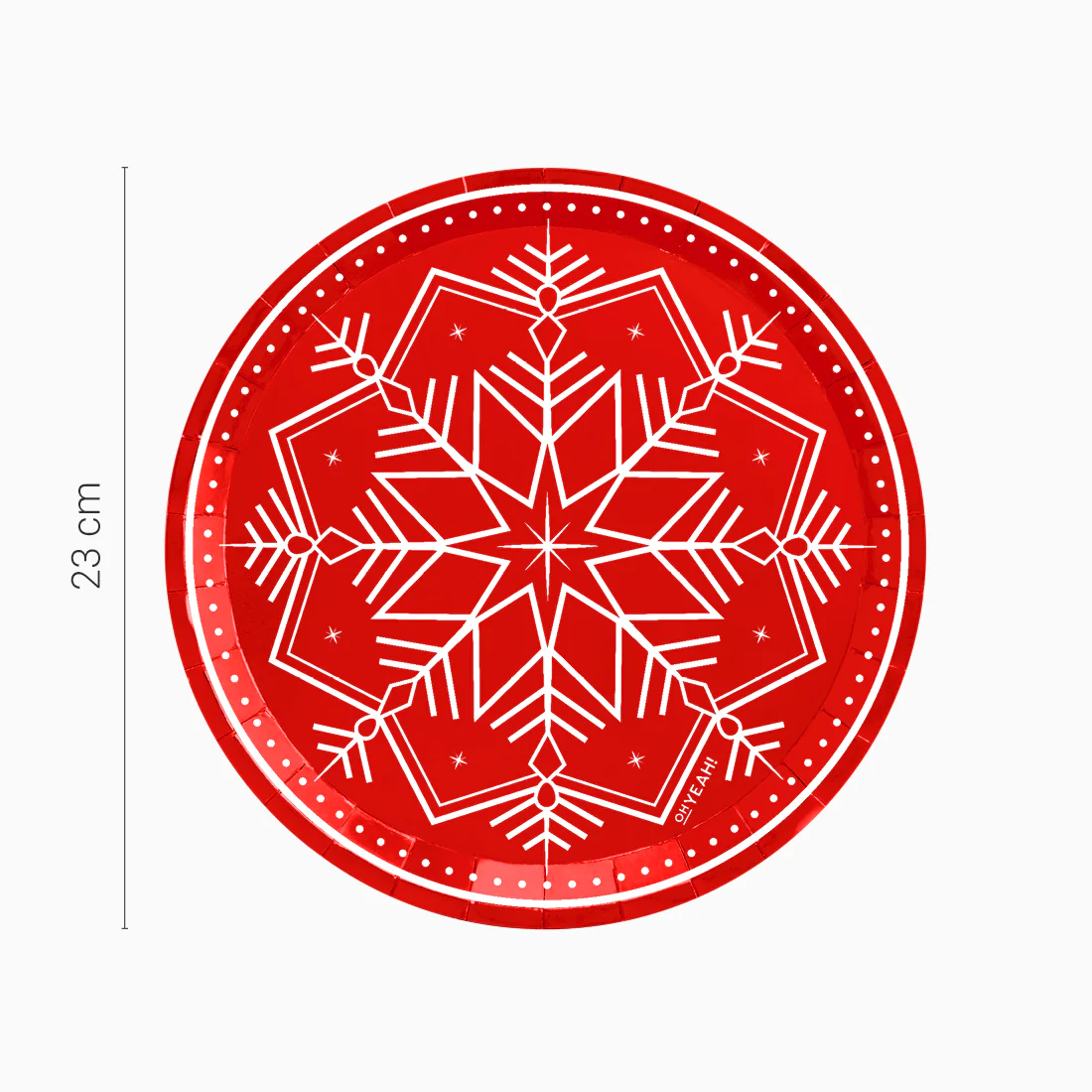 Plato Cartón Llano Navidad Ø 23 cm Copo de Nieve Rojo - Image 3
