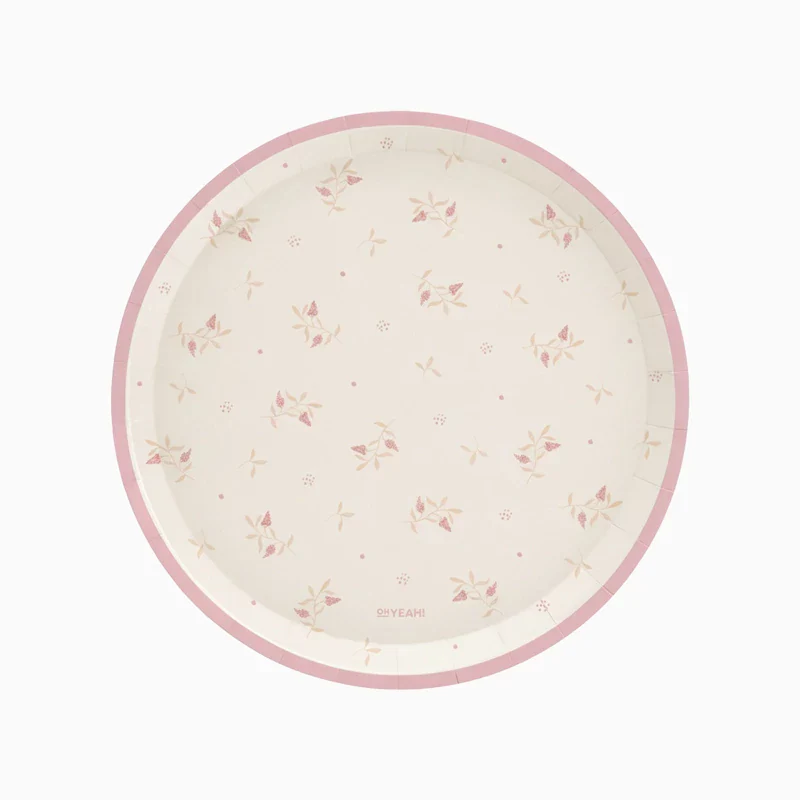 Plato Cartón Llano Ø 23 cm Floral Rosa