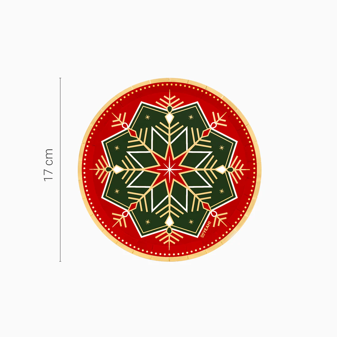 Plato Cartón Llano Postre Navidad Ø 17 cm Copo de Nieve Verde y Rojo - Image 3