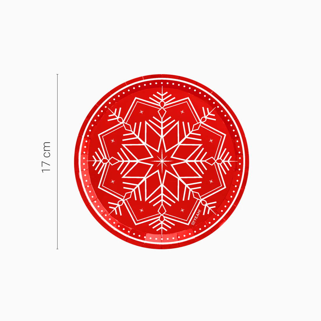Plato Cartón Llano Postre Navidad Ø 17 cm Copo de Nieve Rojo - Image 3