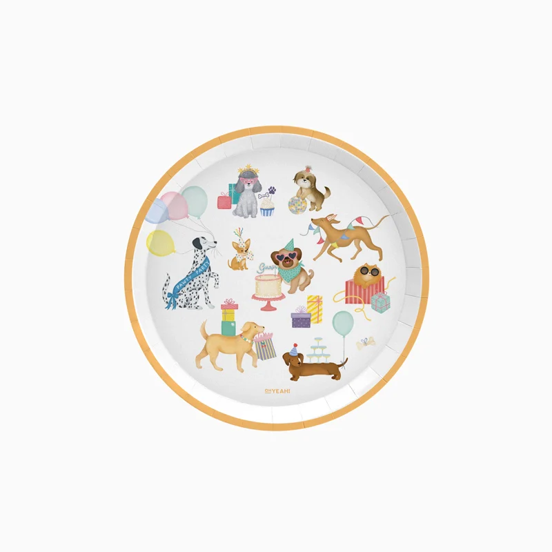 Plato Cartón Llano Postre Ø 17 cm Perritos