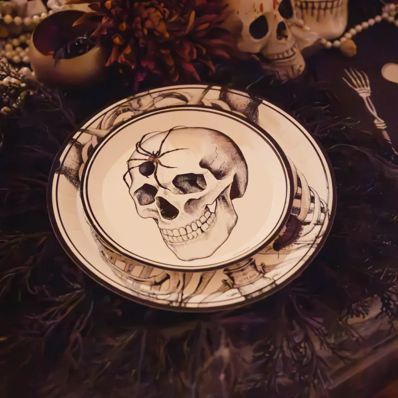 Plato Llano Redondo Postre Cartón Calavera Ø 17 cm Halloween - Image 3