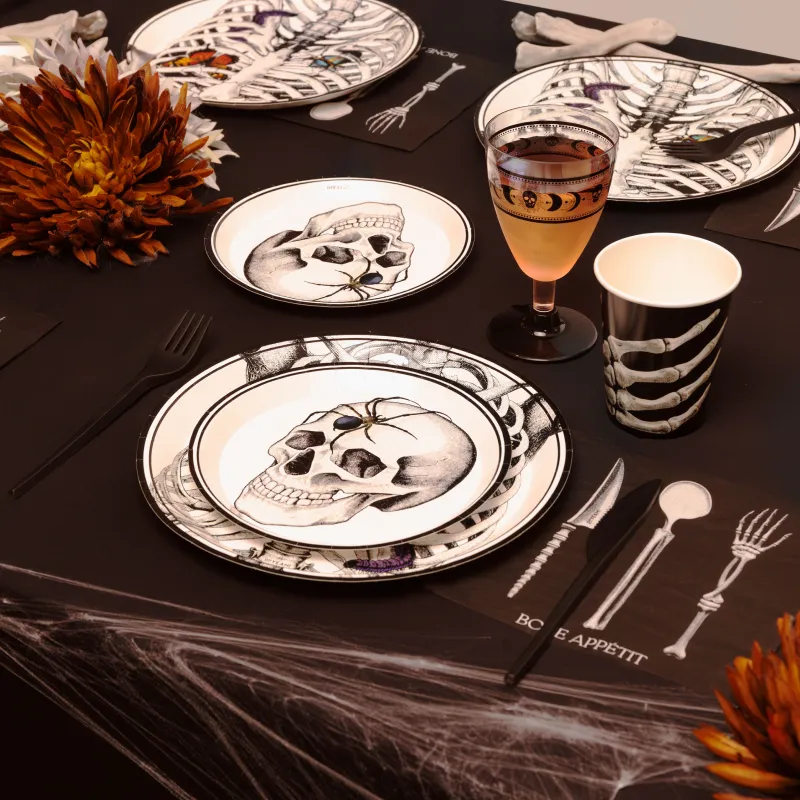 Plato Llano Redondo Postre Cartón Calavera Ø 17 cm Halloween - Image 4