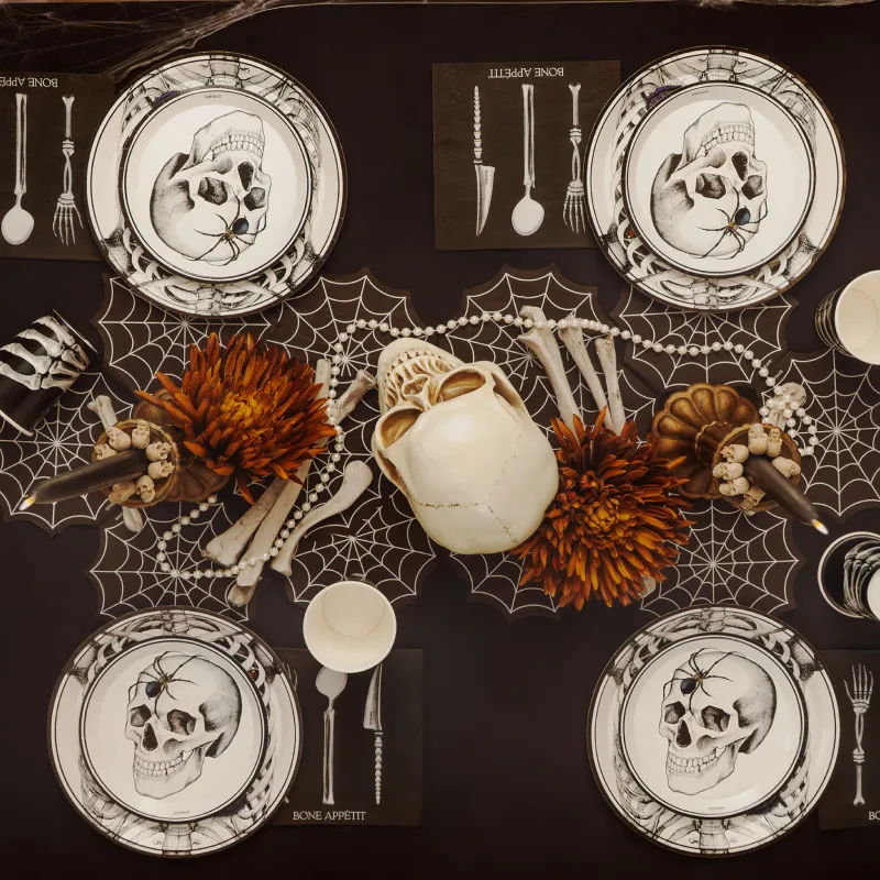 Plato Llano Redondo Postre Cartón Calavera Ø 17 cm Halloween - Image 5