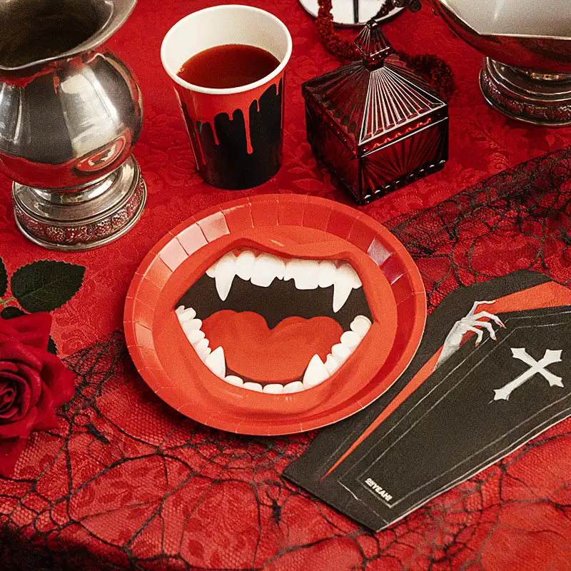 Plato Llano Redondo Postre Cartón Vampiros Ø 17 cm Halloween - Image 2