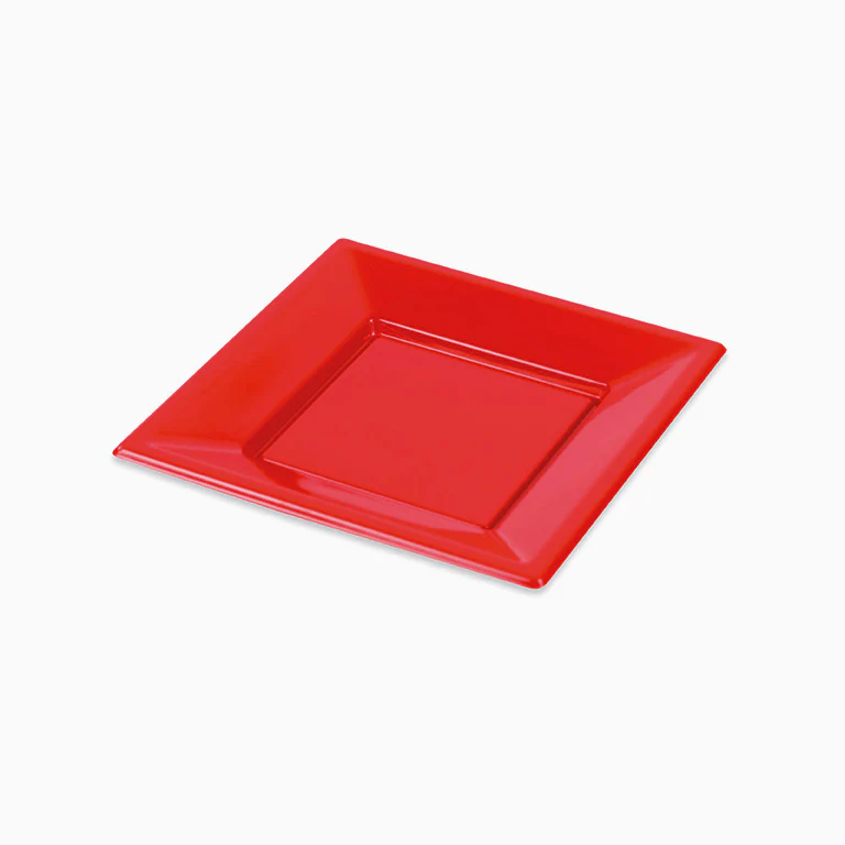 Plato Plástico Llano Cuadrado Postre 17 x 17 cm Rojo