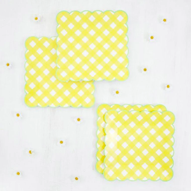 Platos Cartón Cuadro 23 x 23 cm Amarillo Vichy - Image 3