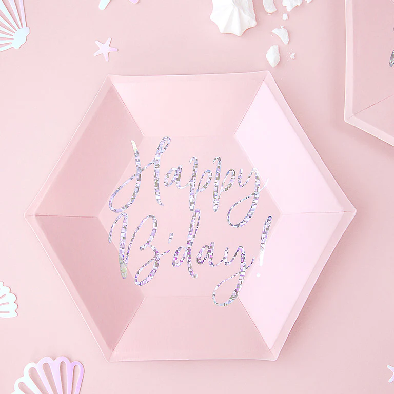 Plato Cartón Hexagonal 'Happy Birthday' Rosa - Image 2