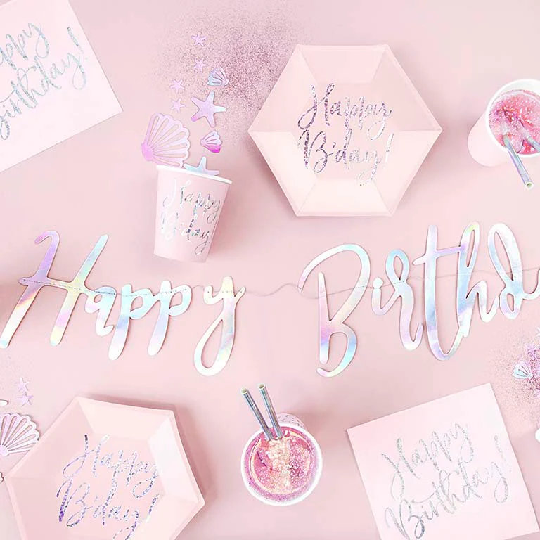 Plato Cartón Hexagonal 'Happy Birthday' Rosa - Image 3