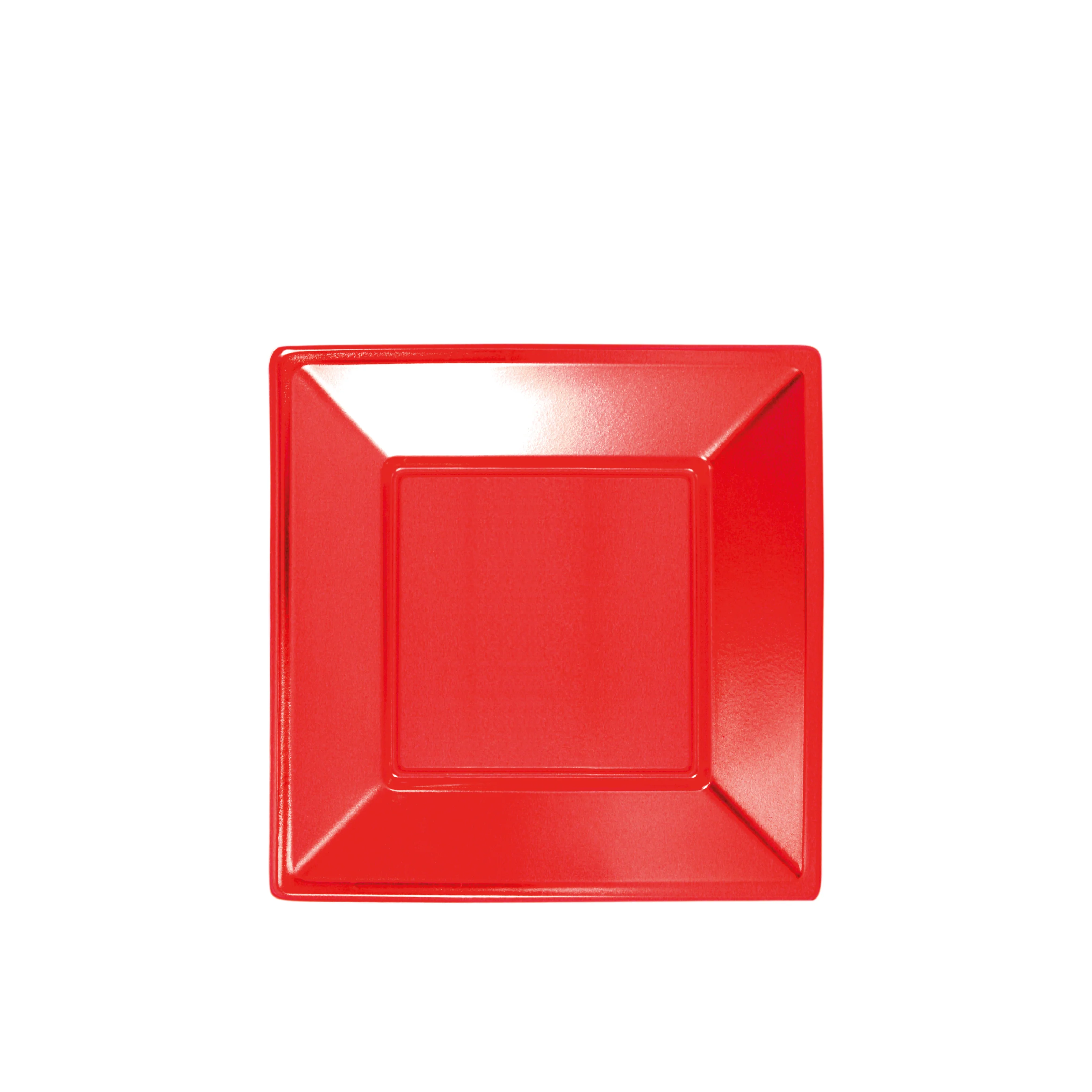 Plato Plástico Llano Cuadrado 23 x 23 cm Metalizado Rojo