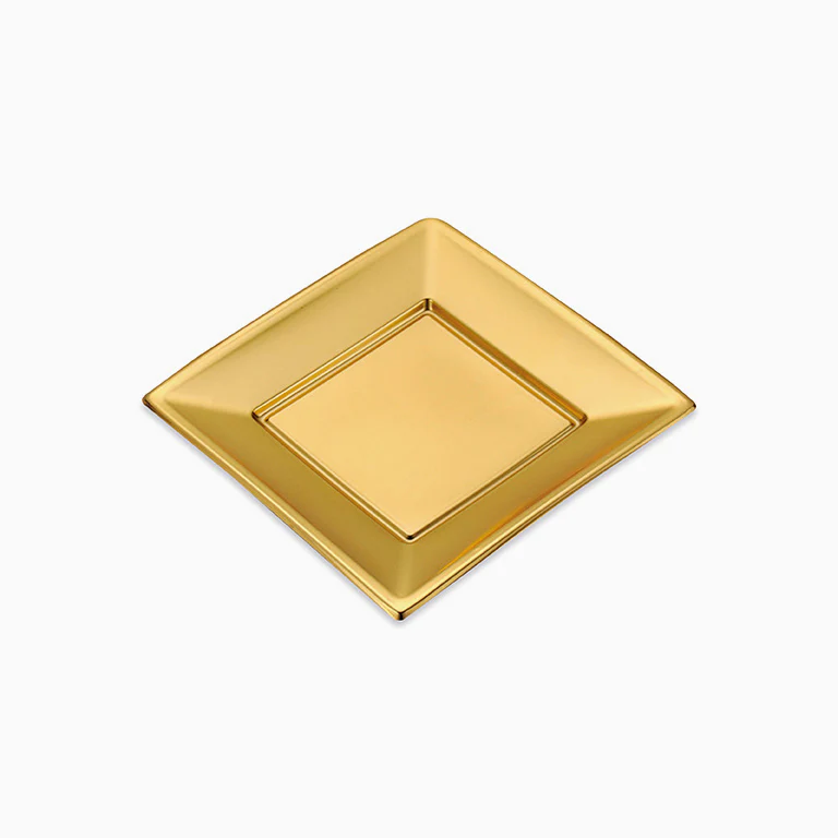 Plato Llano Cuadrado Plástico PS + PP Reutilizable 17 x 17 cm Metalizado Oro