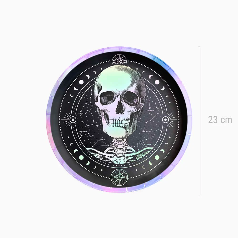 Plato Cartón Llano Redondo Halloween Ø 23 cm Esotérico Calavera - Image 3