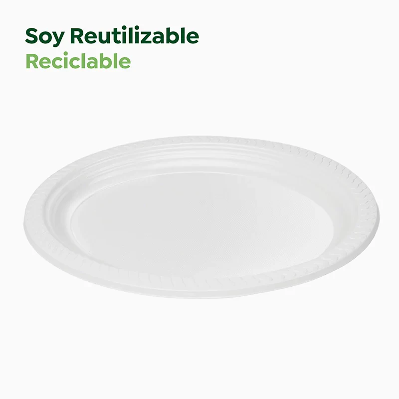 Plato Llano Ovalado Plástico PS Reutilizable 30 x 23 cm Blanco - Image 2