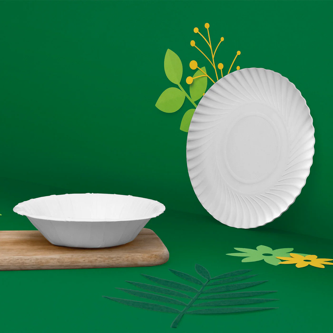 Plato Llano Redondo Cartón Biodegradable Ø 23 cm Blanco (10 uds) - Image 2