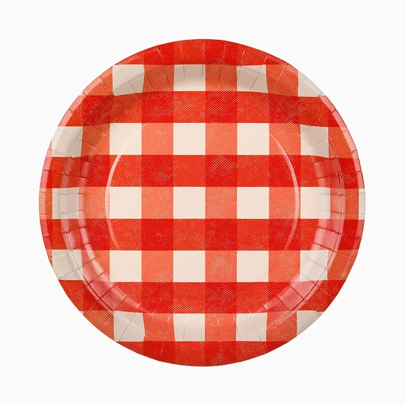 Plato Llano Redondo Cartón Ø 27 cm Vichy Rojo