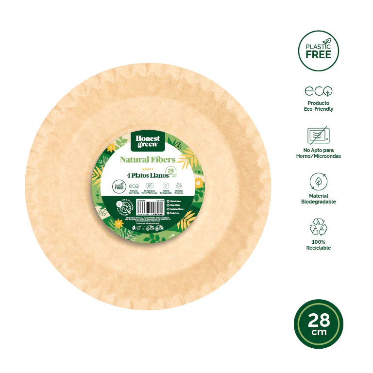 Plato Llano Redondo Cartón Ø 28 cm Kraft (4 uds) - Image 3