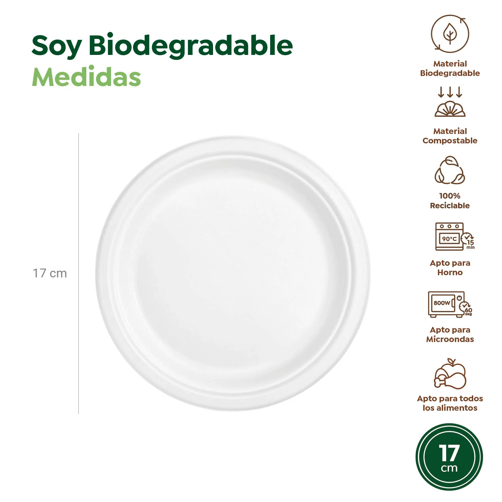 Plato Caña de Azúcar Llano Redondo Postre Ø 17 cm Blanco - Image 4