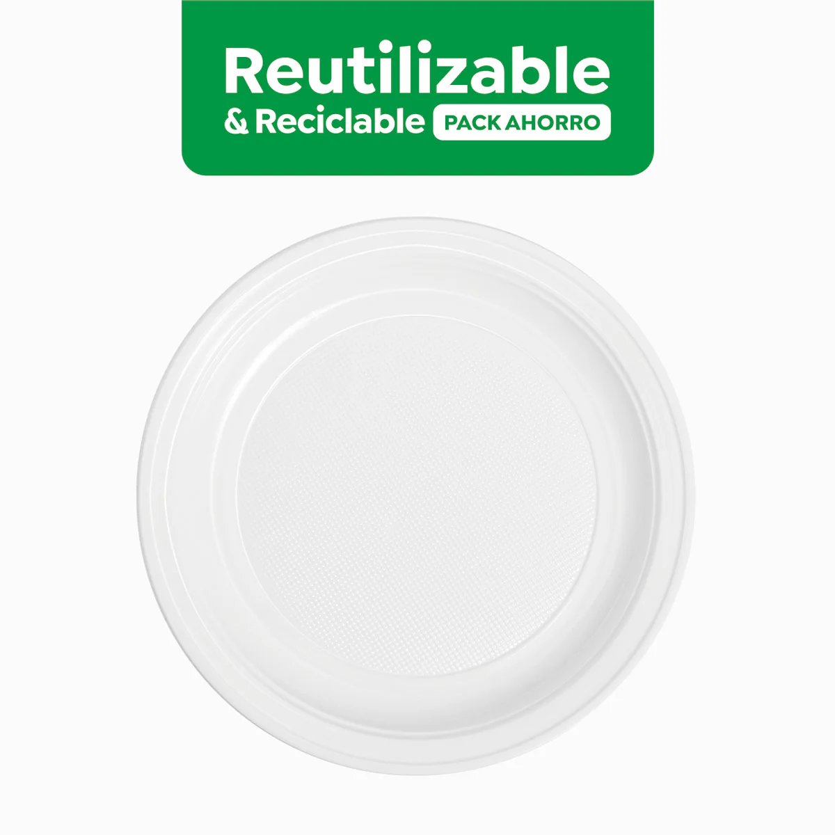 Plato Llano Redondo Plástico PS Reutilizable Ø 22 cm Blanco (10 uds) - Image 5