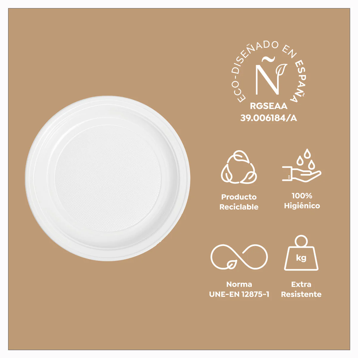 Plato Llano Redondo Plástico PS Reutilizable Ø 22 cm Blanco (10 uds) - Image 6