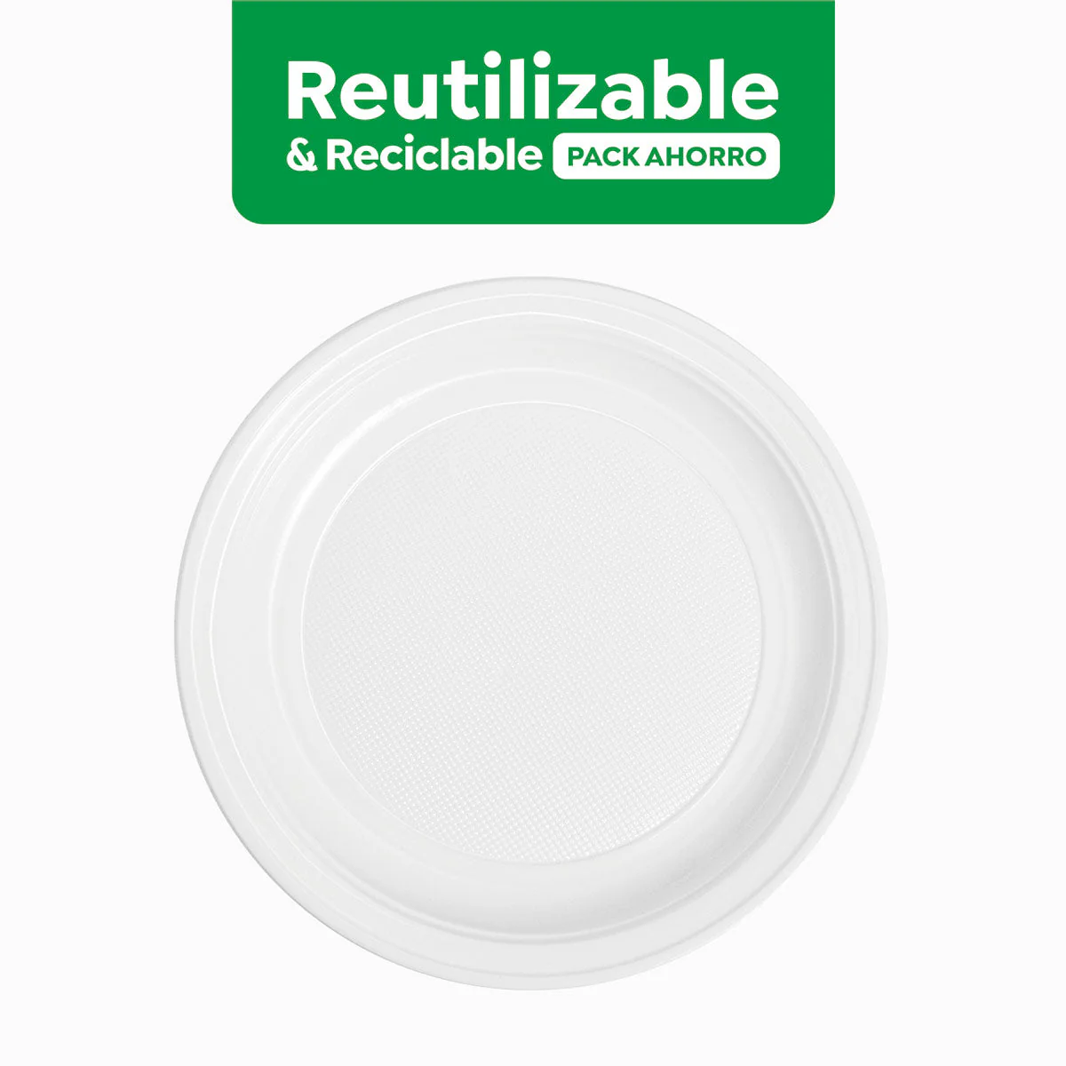 Plato Llano Redondo Plástico PS Reutilizable Ø 20.5 cm Blanco (25 uds) - Image 3