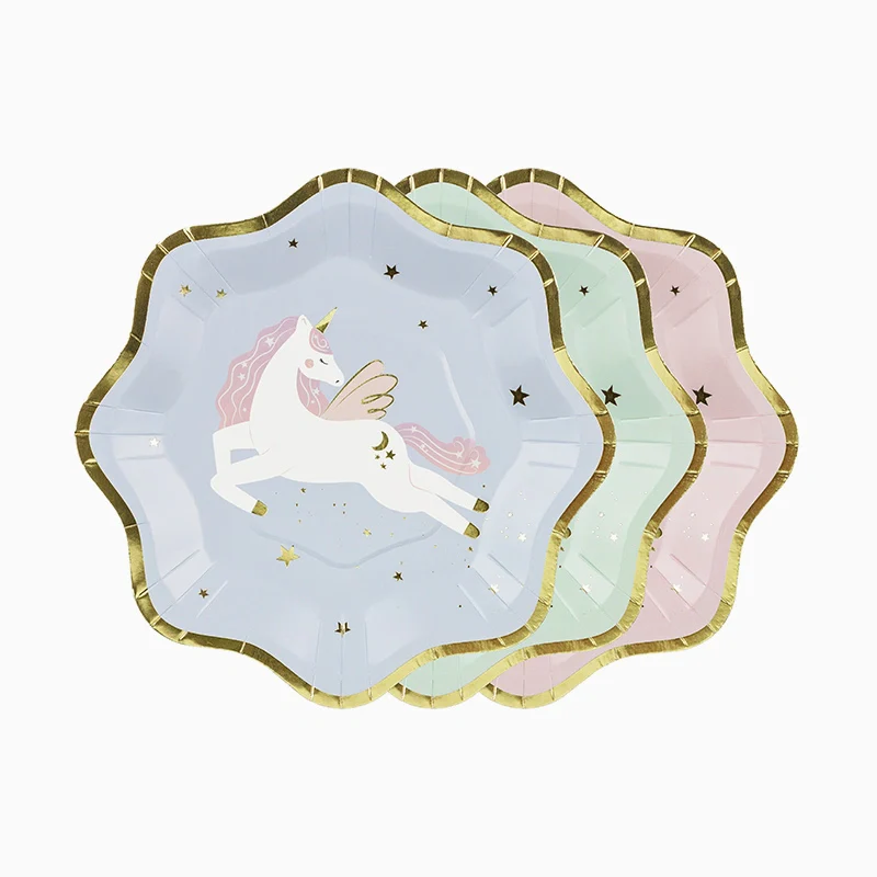 Plato Cartón Llano Postre Ø 18 cm Unicornio