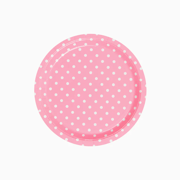 Plato Cartón Llano Redondo Lunares Ø 23 cm Rosa Pastel