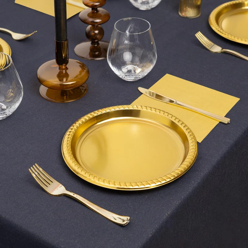 Plato Plástico Reutilizable Llano Redondo Premium Metalizado Ø 23 cm Oro - Image 2